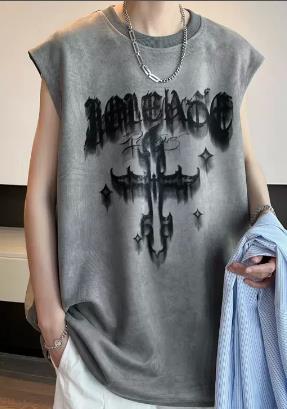 Men’s Suede Letter Print Vest