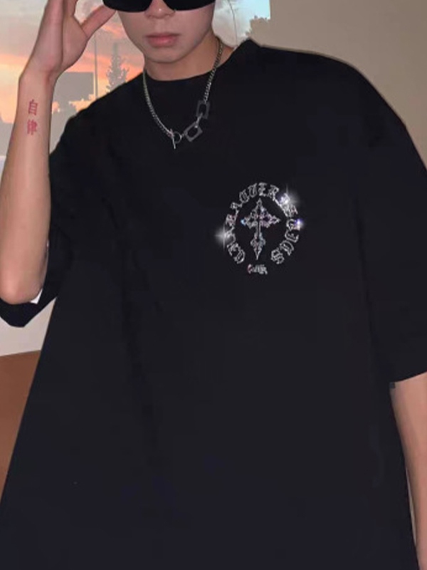 Men’s Cross Rhinestone Short Sleeve Tee