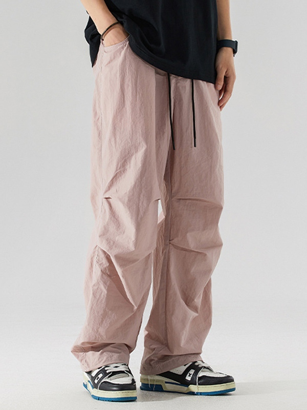 Men’s Pleated Drawstring Loose Wide Leg Pants