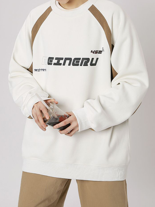 Men’s Vintage Print Patchwork Design Long Sleeve Tee