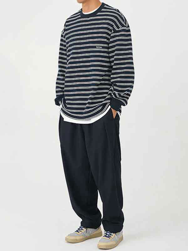 Men’s Stripe Print Pull Over Long Sleeve Tee