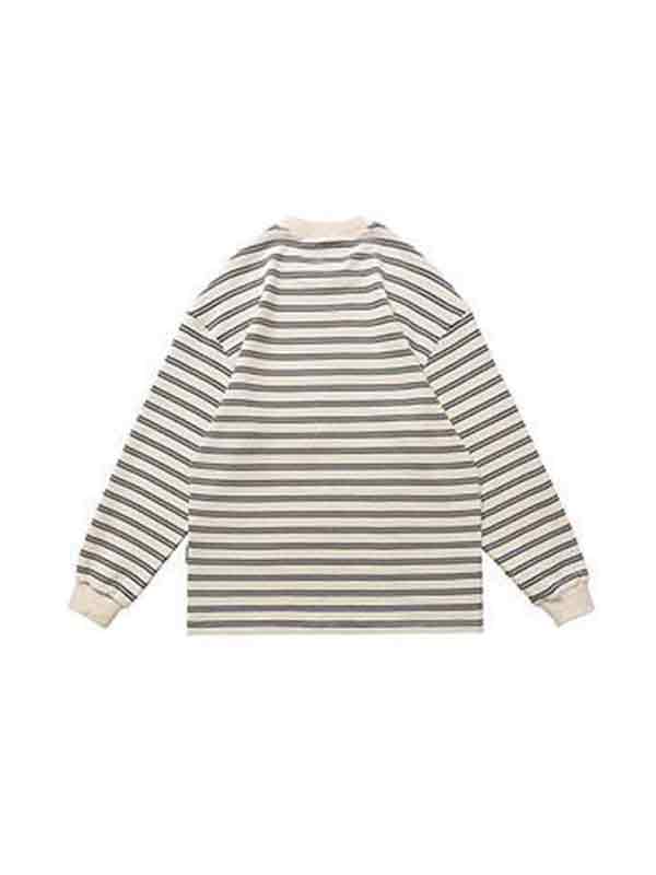 Men’s Stripe Print Pull Over Long Sleeve Tee