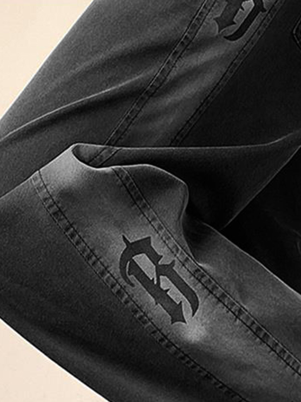 Men’s Vintage Print Drawstring Straight Leg Jeans