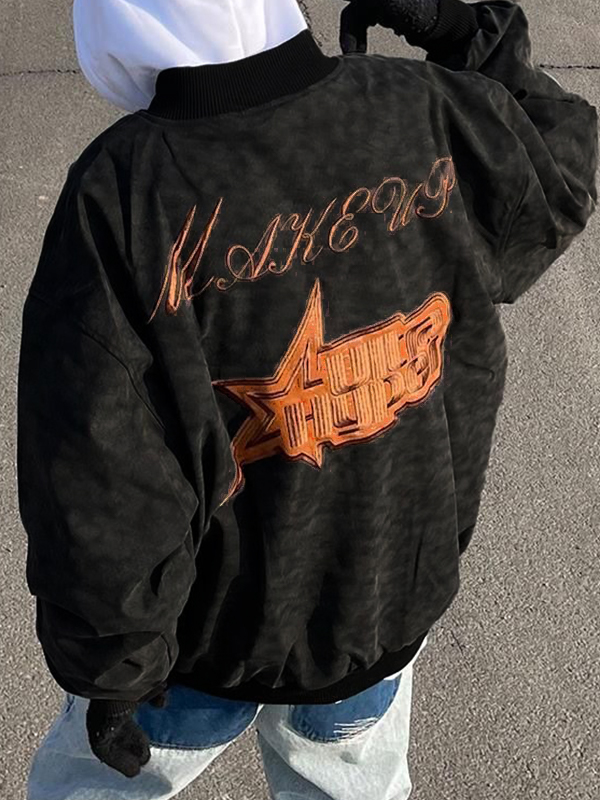 Men’s Hip Pop Suede Embroidery Jacket