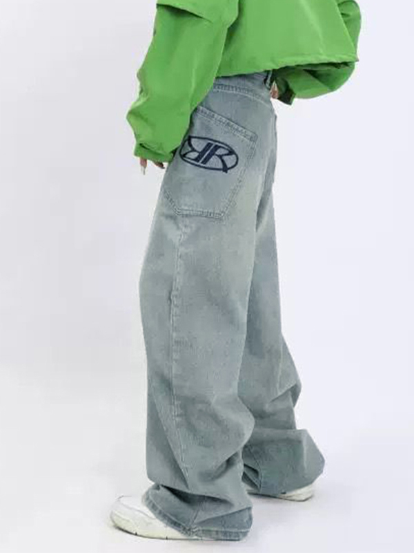 Men’s Washed Print Baggy Loose Jeans