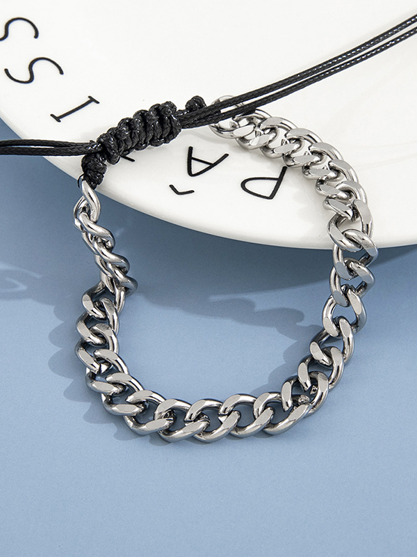 Men’s Hip Pop Stainless Steel Cord Woven Bracelet