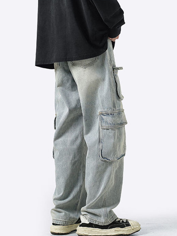 Men’s Washed Distressed Pocket Design Cargo Jeans