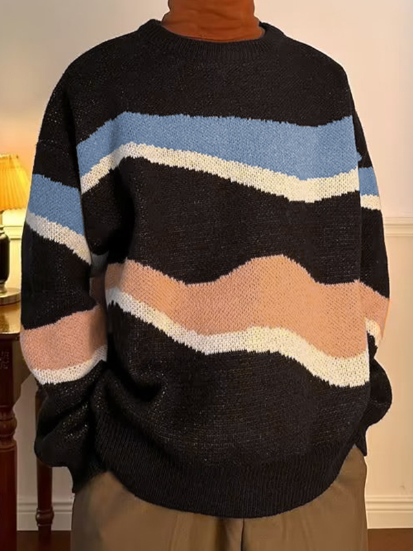 Men’s Contrast Color Jacquard Baggy Sweater