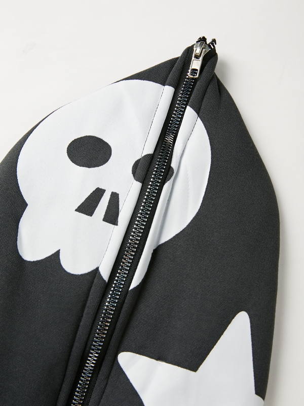 Men’s Street Skull Star Heart Print Full Zip Oversized Hoodie