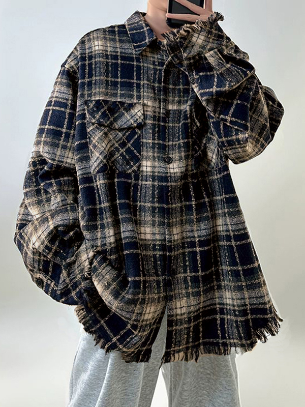 Men’s Vintage Plaid Tassel Detail Jacket
