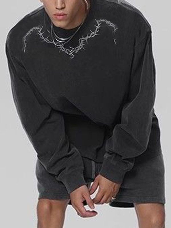 Men’s Washed Black Thorn Print Sweatshirt