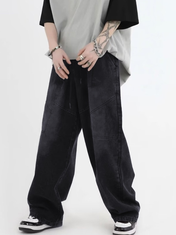 Men’s Ombre Elastic Waist Drawstring Loose Jeans