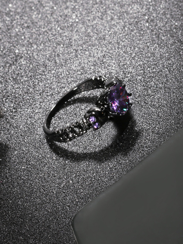 Punk Skull Purple Zircon Ring
