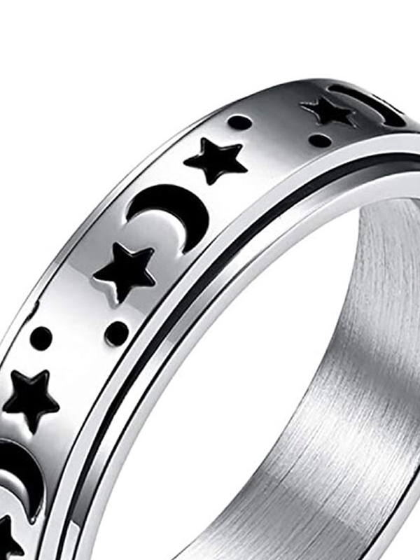 Men’s 1Pc Rotatable Engraved Moon Star Stainless Steel Ring