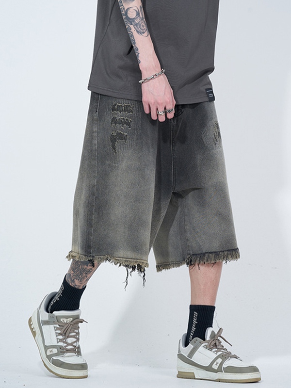 Men’s Distressed Ombre Ripped Raw Trim Shorts