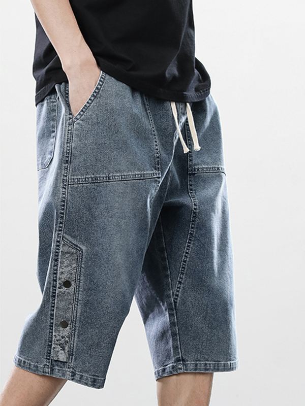 Men’s Button Distressed Denim Shorts