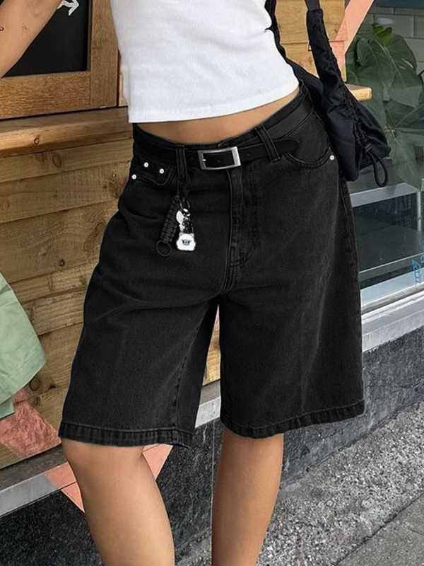 High Waist Straight Leg Denim Shorts