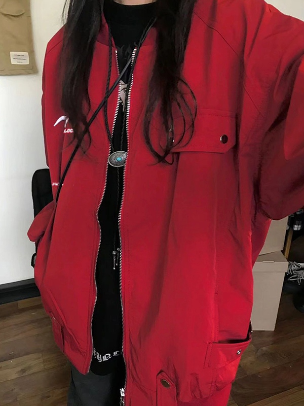 Multi Pocket Snap Button Decor Thin Jacket