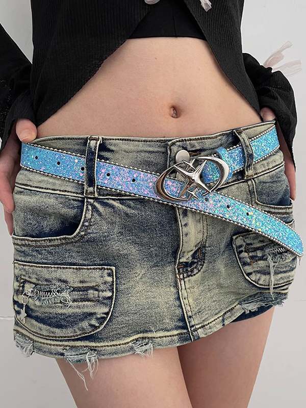 Y2K Glittering Sequin Metal Buckle Belt