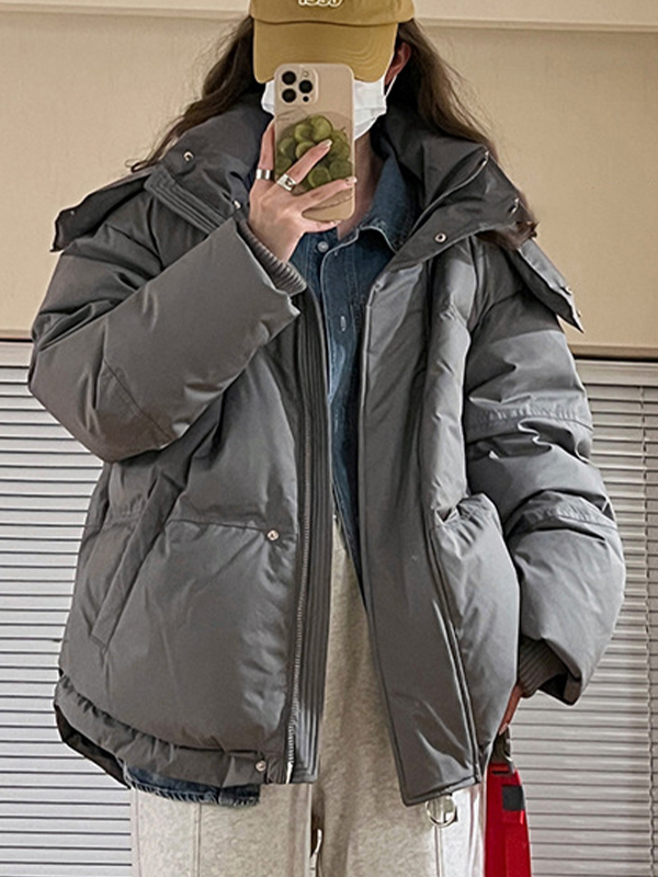 Solid Heart Embellished Hooded Puffer Jacket