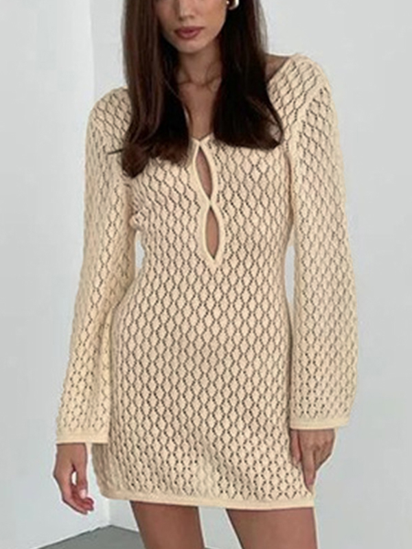 Solid Cutout Backless Knit Mini Dress