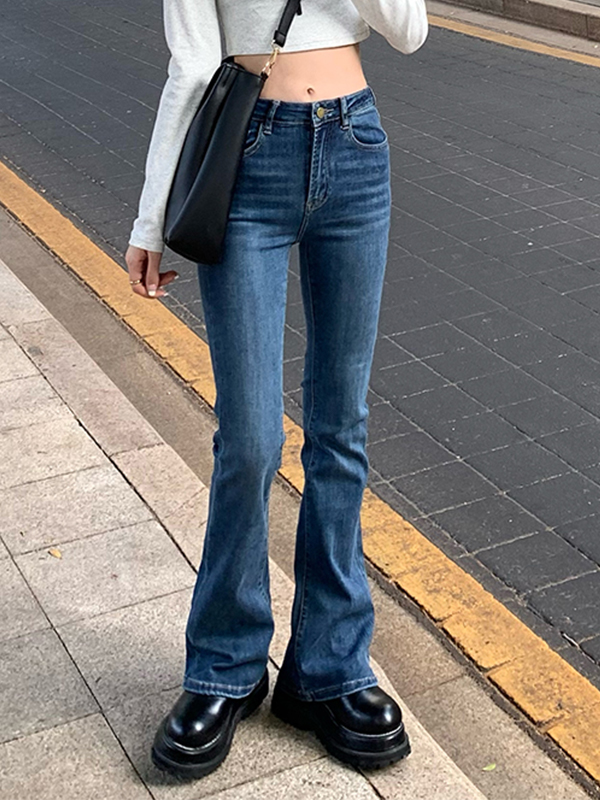 Vintage Blue Wash High Rise Slim Flare Jeans