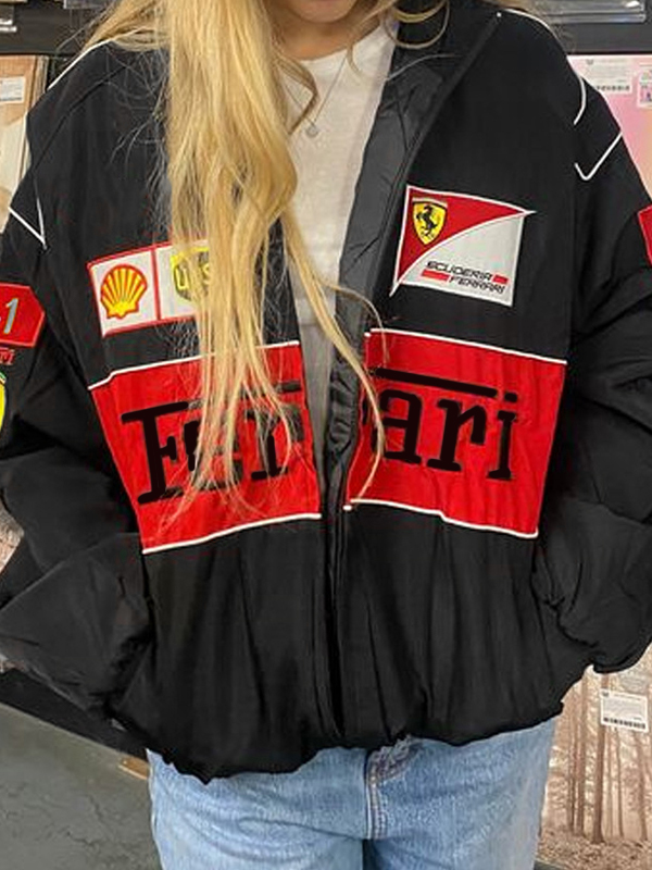 Color Block Splice Letter Embroidery Jacket