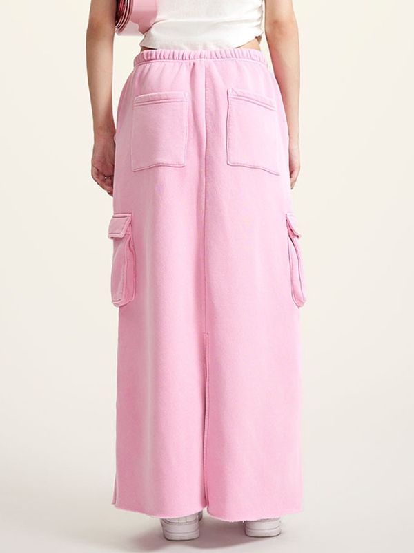 Multiple Pocket Back Slit Cargo Maxi Skirt