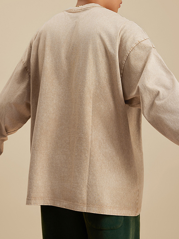 Men’ Vintage Washed Solid Color Long Sleeve Tee