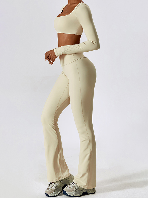Solid Quick Dry Square Neck Cropped Active Top&Pants Set