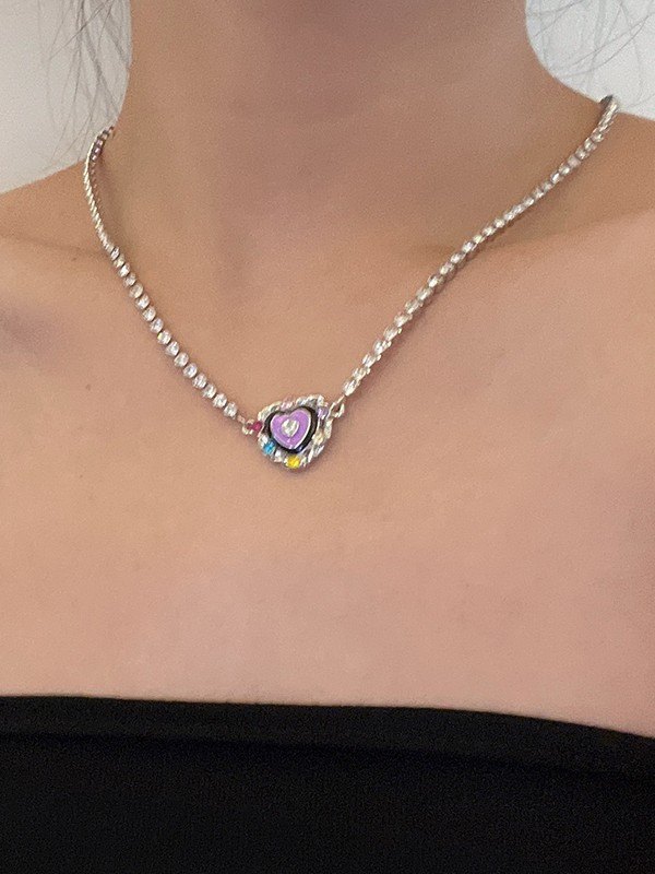 Rhinestone Heart Charm Necklace