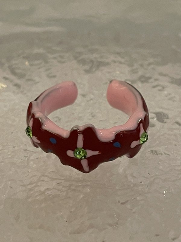 Rhinestone Embellish Enamel Cuff Ring