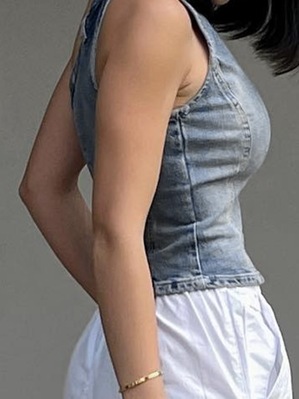 Vintage Denim One Shoulder Slim Bandeau Top