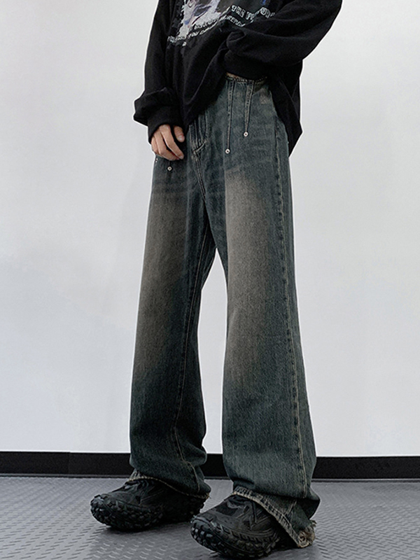 Men’s Distressed Vintage Blue Ripped Loose Jeans