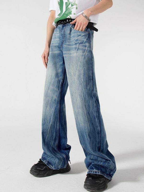 Retro Straight Style Distressed Washed Loose Jeans