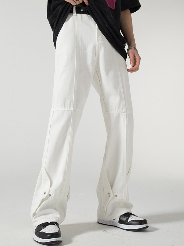 High Street Style Black Breasted Buttons Loose Jeans