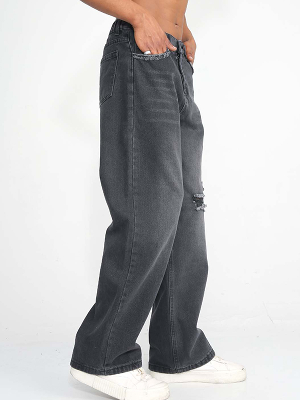 Straight Style American Trendy Hole Ripped Jeans