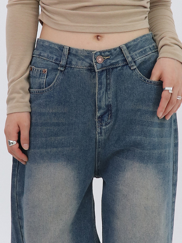 Straight Loose And High-Waisted Design Boyfriend Jeans
