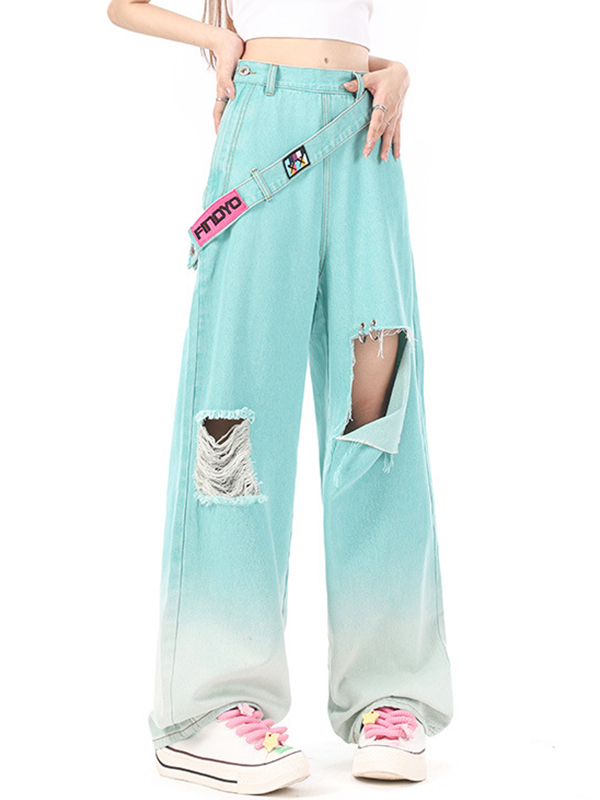 Loose Casual Straight Fit Ripped Jeans