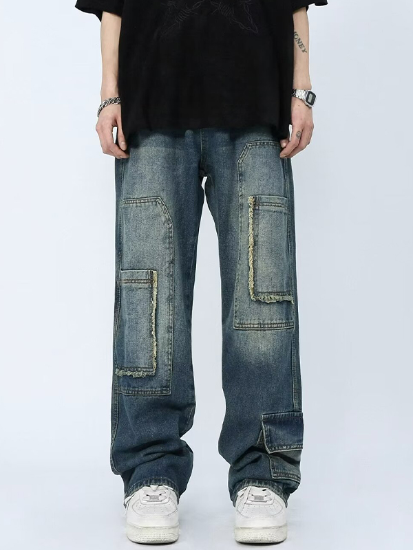 Straight Style High Street Design Cargo Jeans