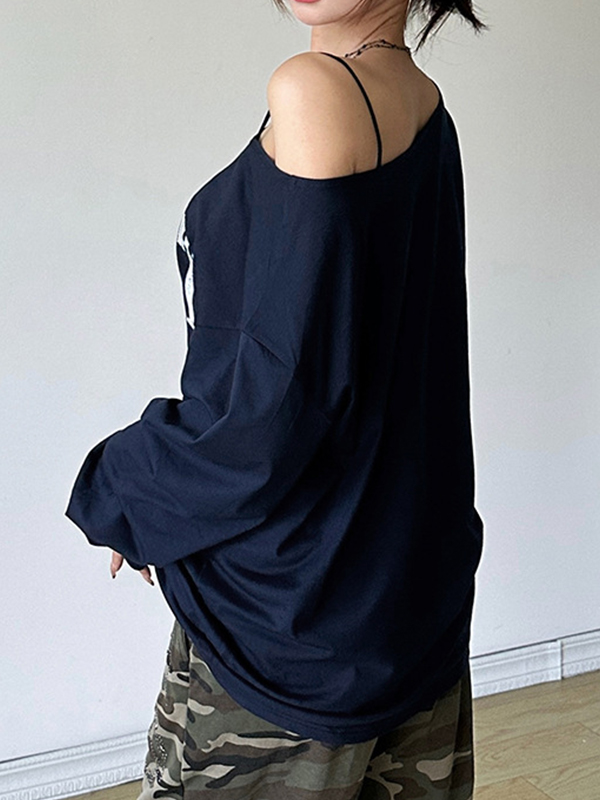 Street Fashion Slope Neck Print Sweatshirts