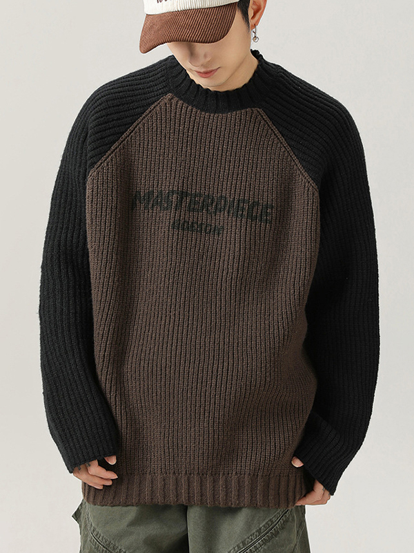 Raglan Sleeves With Contrasting Patchwork Design Sweater