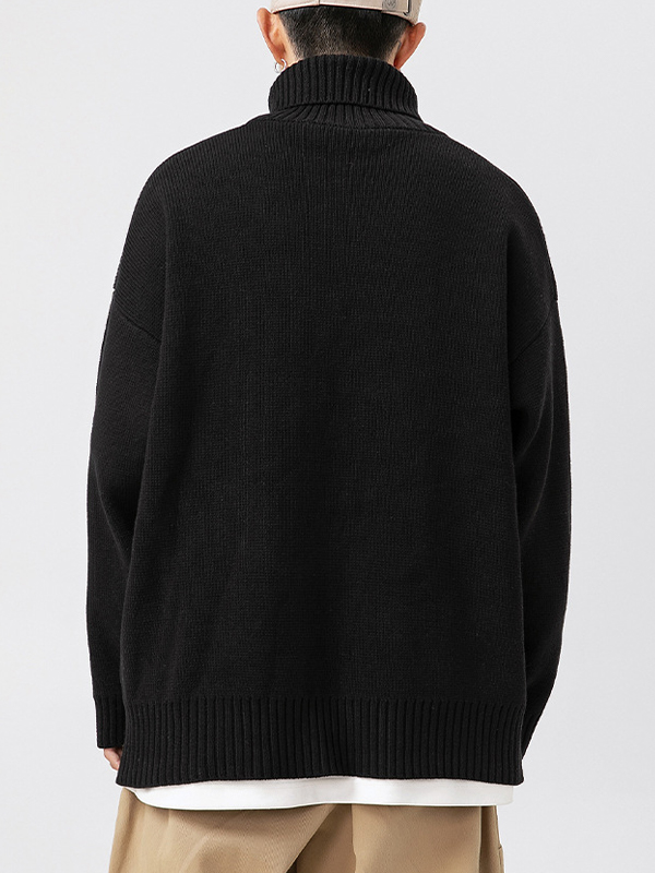 Solid Color High Collar Loose Lazy Style Sweater