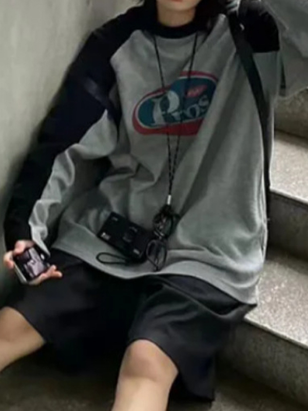 American Retro Color Block Letters Sweatshirts