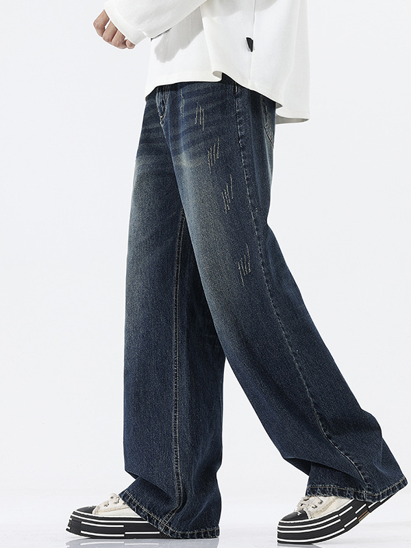 American Retro Cat Whiskers Straight Loose Jeans