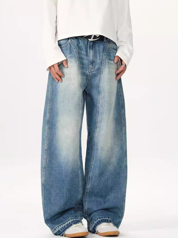 American Retro Washed Deconstructed Machete Loose Jeans