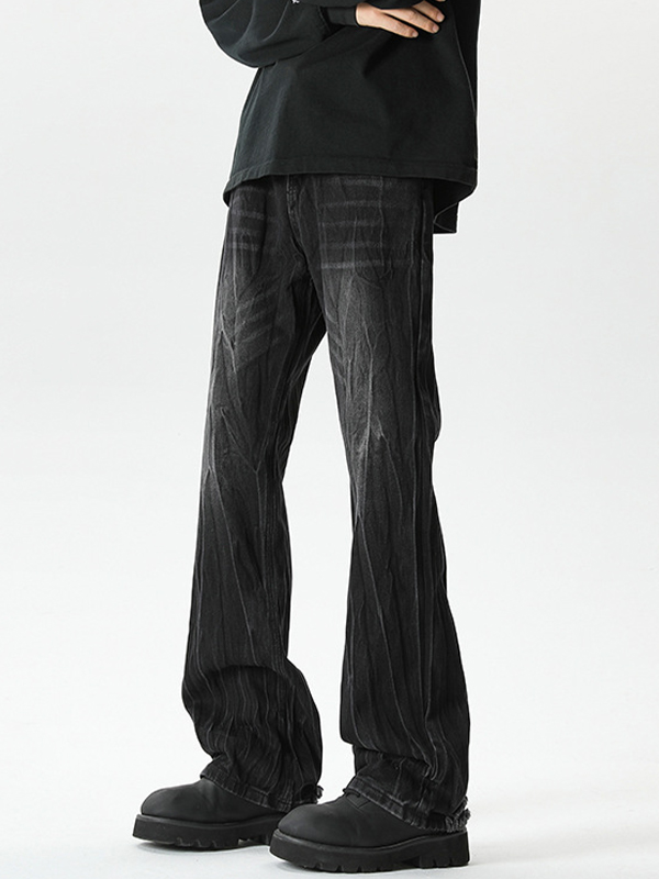 American Retro Washed Cat Whiskers Slightly Raised Loose Jeans