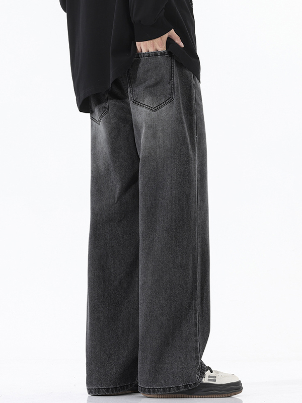 American Trendy Semi-Elastic Waist Loose Jeans