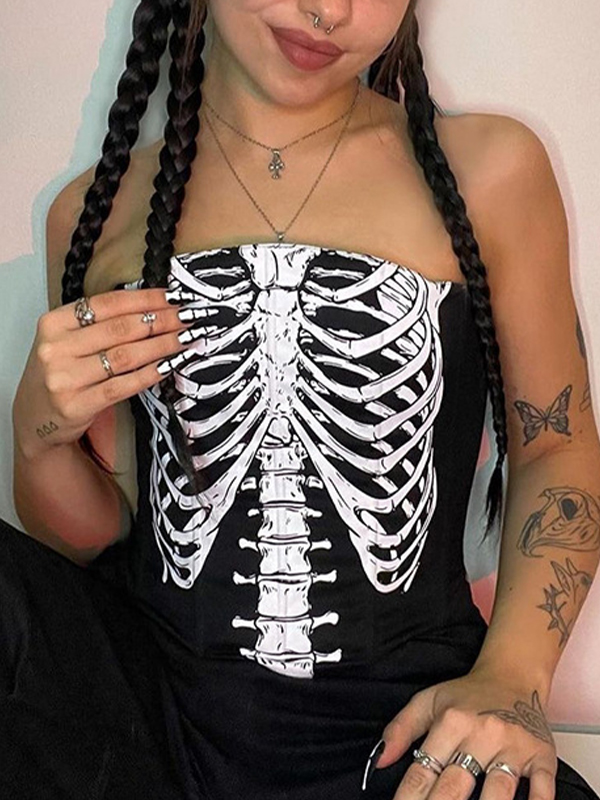 Personalized Hot Girl Versatile Skeleton Print Bandeau Top