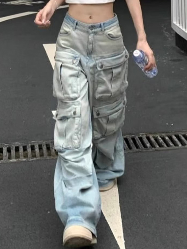 American Retro Pocket Workwear Cargo Jeans